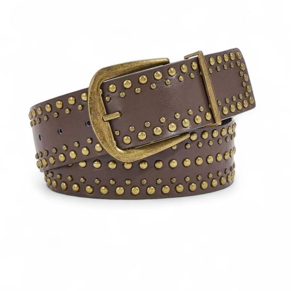 Brown leather studded belt with